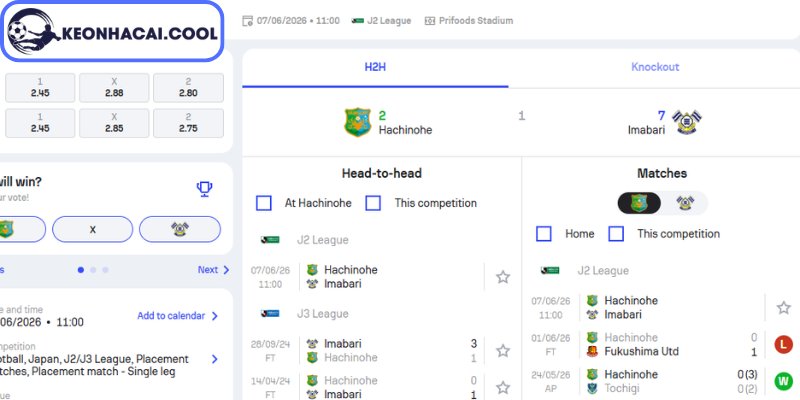 Kèo châu Á trận Vanraure Hachinohe FC vs Imabari FC (11h00 07/06, Hạng 2 Nhật Bản)